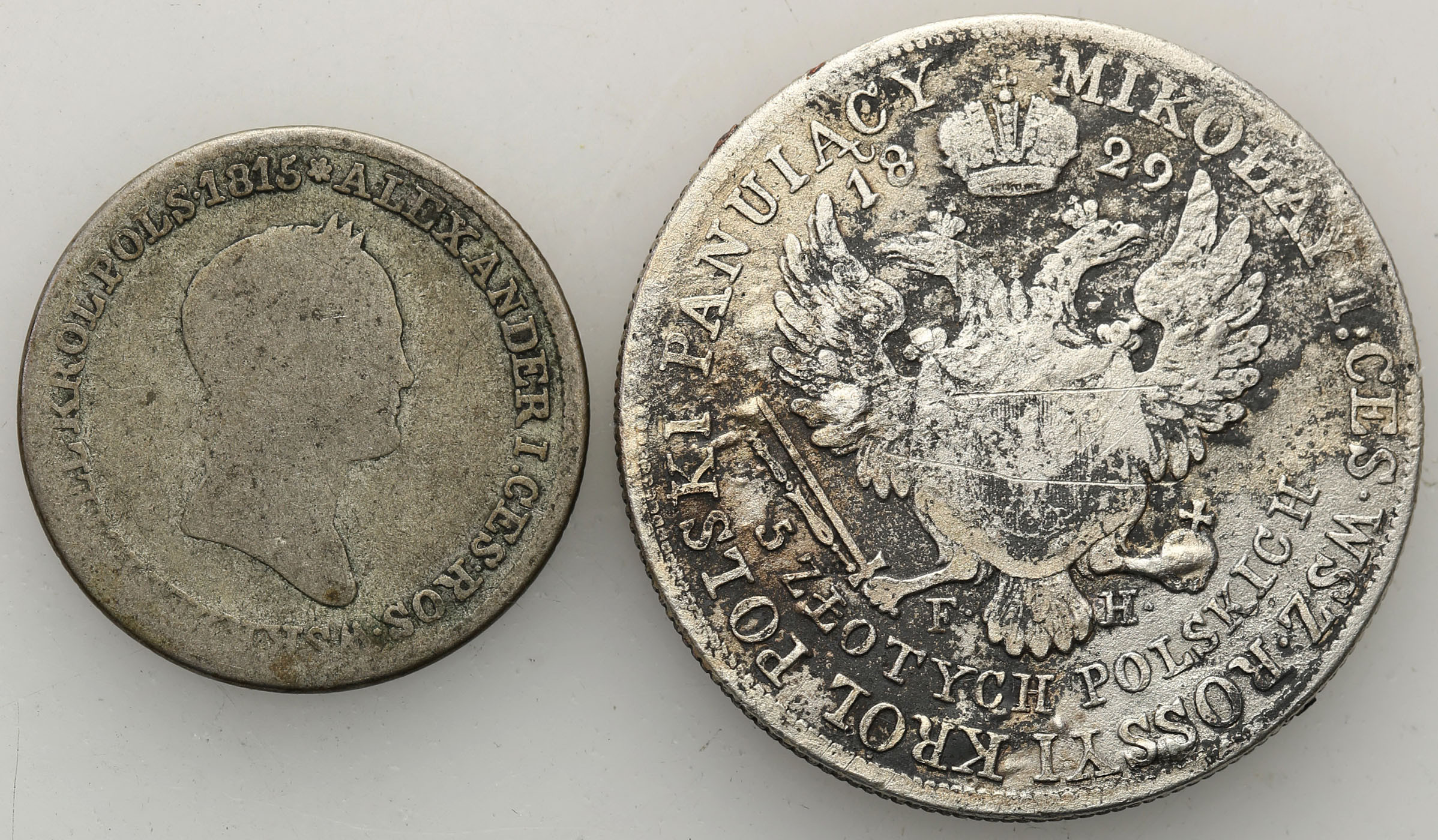 Królestwo Polskie. Mikołaj l. 1 złoty 1832 KG, 5 złotych 1829 FH, Warszawa, zestaw 2 monet